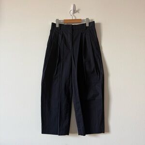 COS pleated barrel trousers in cotton navy blue